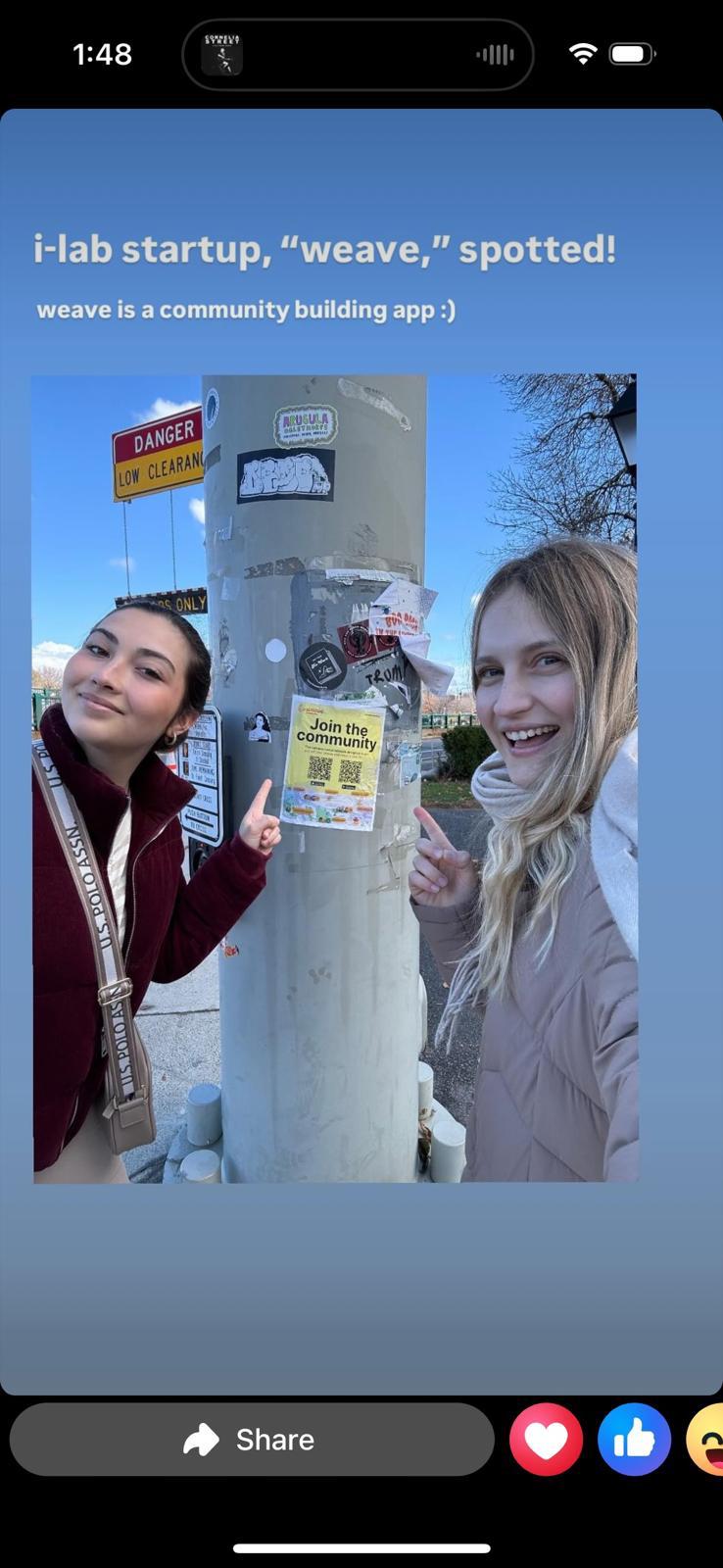 Students posting about spotting a Weave flyer
